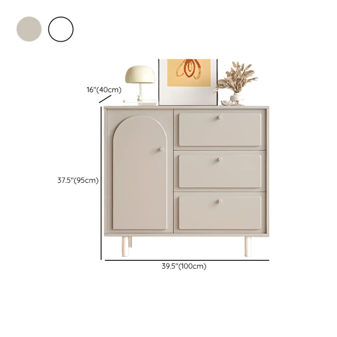 Dove Grey Wood Cabinet with Drawers for Living Room Storage #size