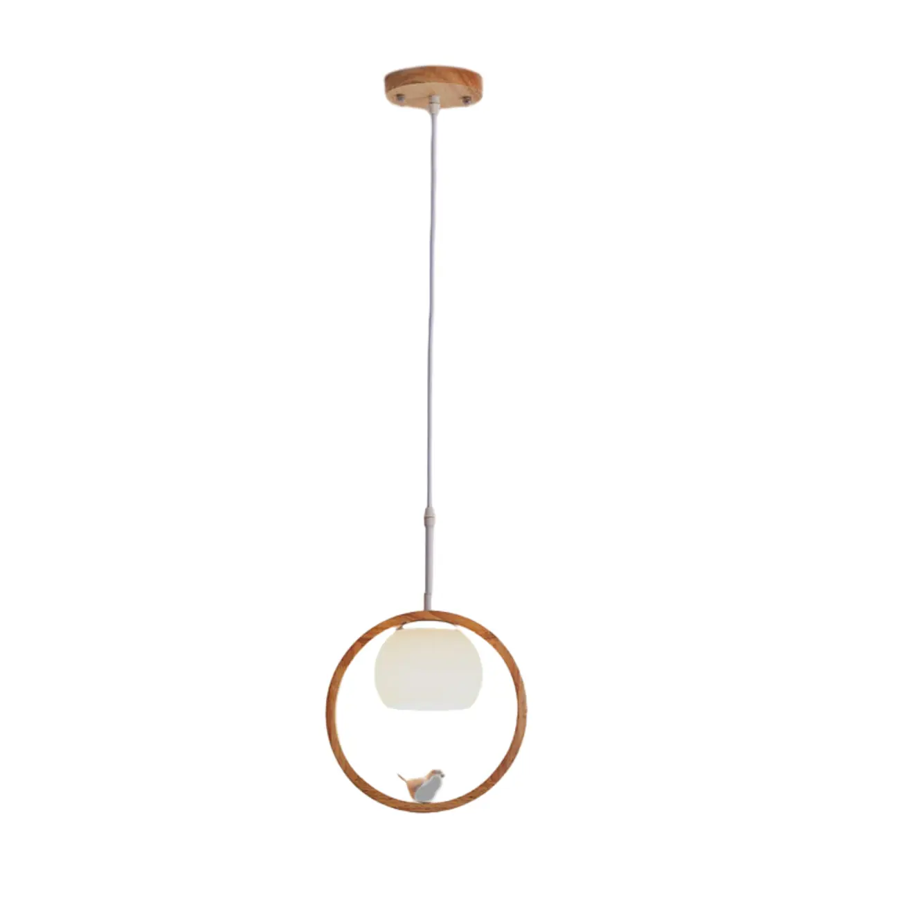 Designer Wooden Ring LED Pendant Light with Glass Shade for Home Decor Image - 6 | homeyfad