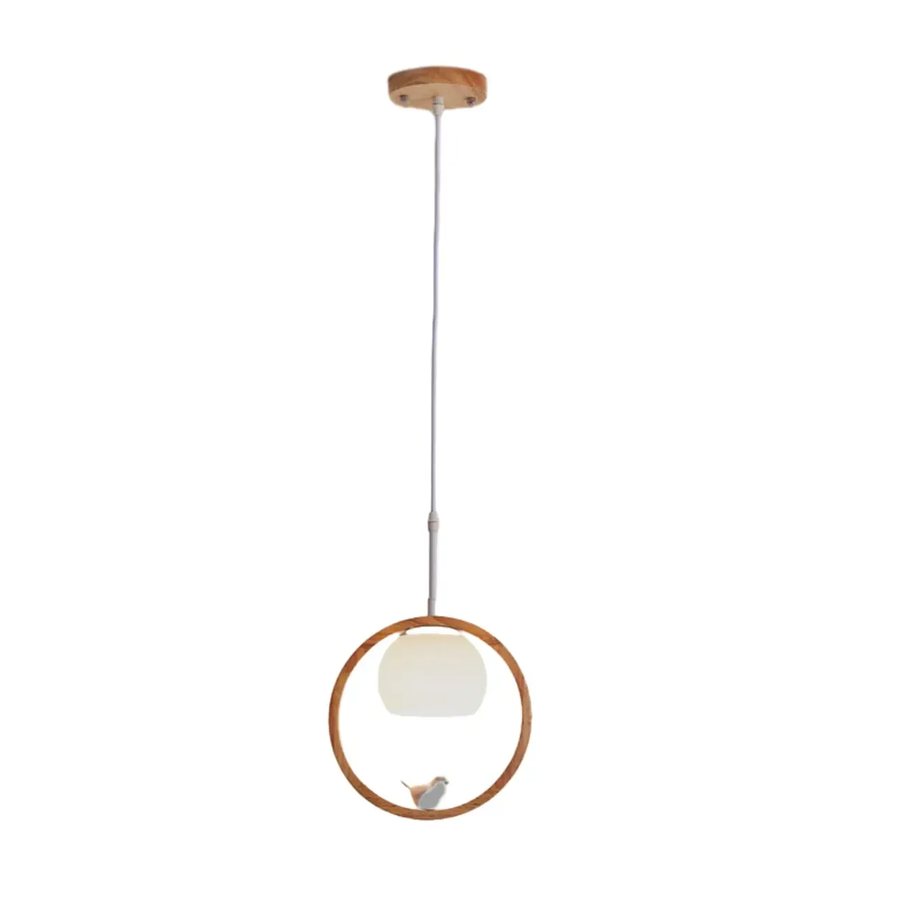 Designer Wooden Ring LED Pendant Light with Glass Shade for Home Decor Image - 6
