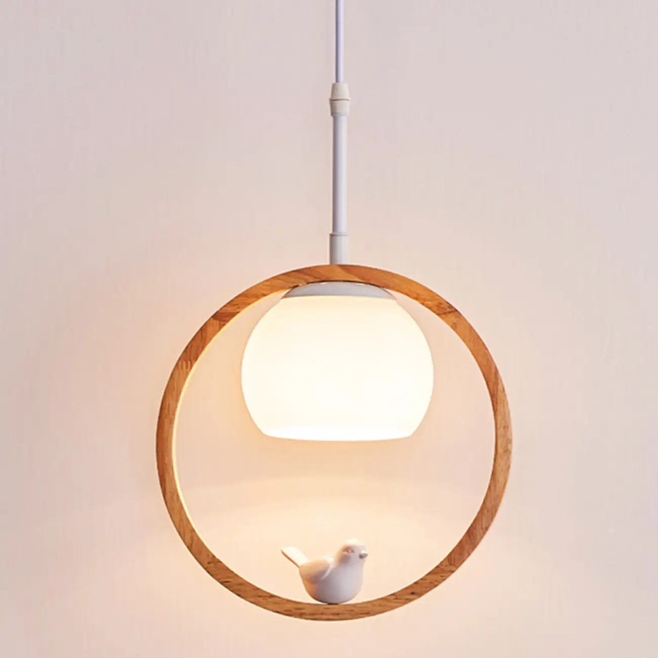 Designer Wooden Ring LED Pendant Light with Glass Shade for Home Decor Image - 7 | homeyfad