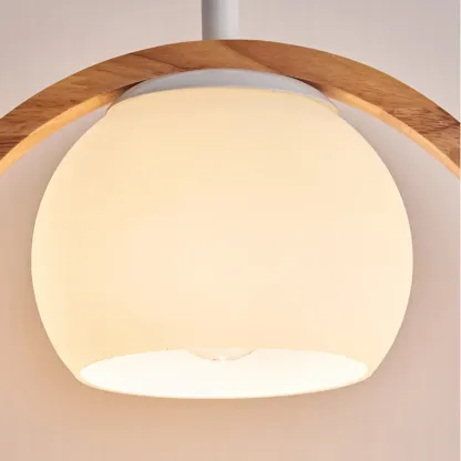 Designer Wooden Ring LED Pendant Light with Glass Shade for Home Decor Image - 8
