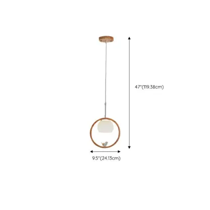 Designer Wooden Ring LED Pendant Light with Glass Shade for Home Decor #size
