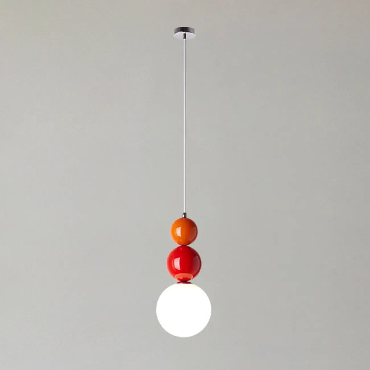 Nordic White Glass Globe LED Pendant Light with Colorful Bead Detail Image - 1