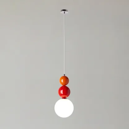 Nordic White Glass Globe LED Pendant Light with Colorful Bead Detail Image - 1