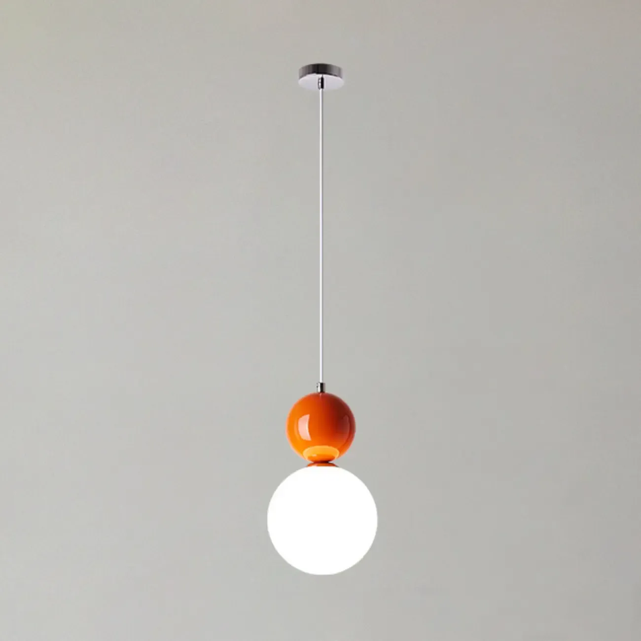 Nordic White Glass Globe LED Pendant Light with Colorful Bead Detail Image - 5