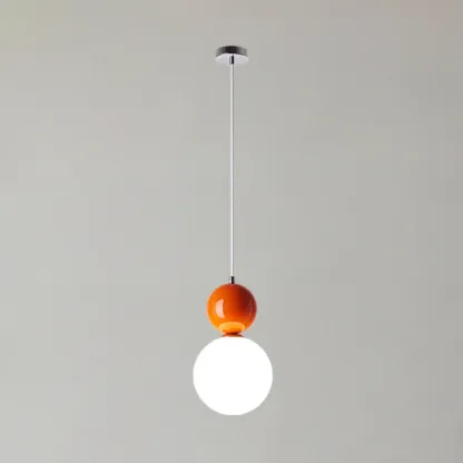 Nordic White Glass Globe LED Pendant Light with Colorful Bead Detail Image - 5