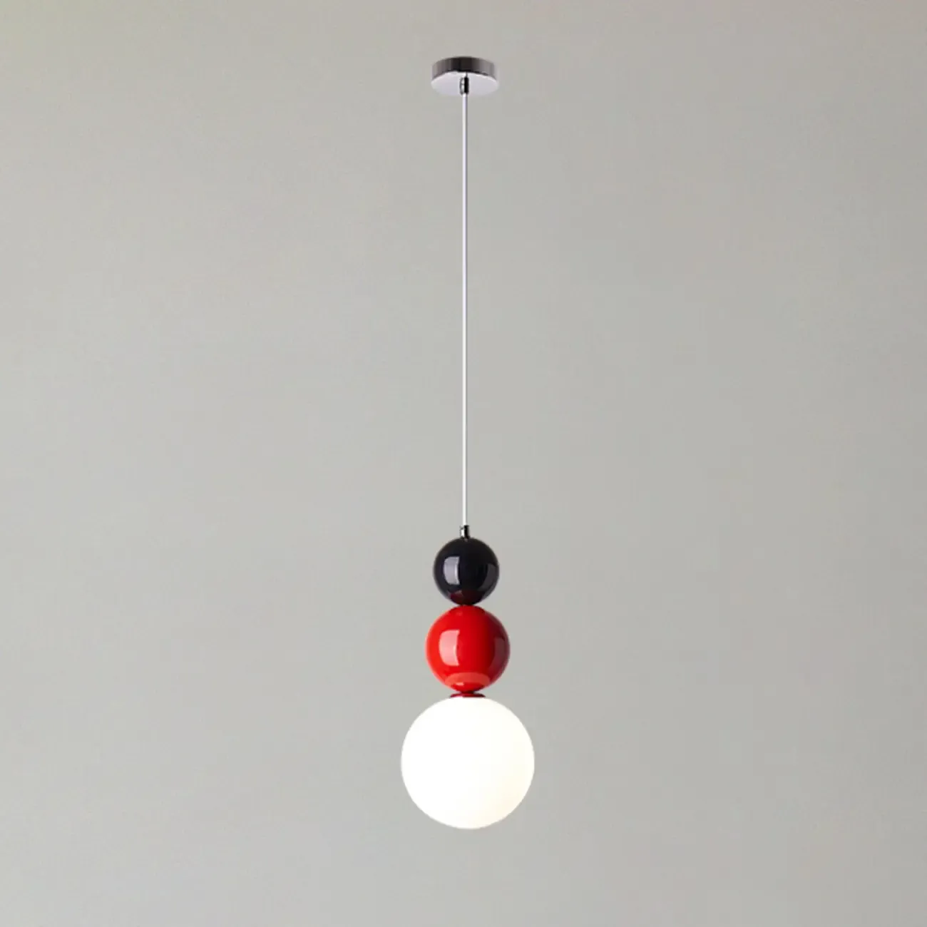 Nordic White Glass Globe LED Pendant Light with Colorful Bead Detail Image - 6