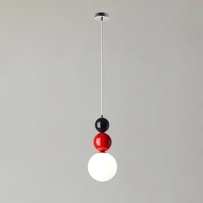 Nordic White Glass Globe LED Pendant Light with Colorful Bead Detail Image - 6