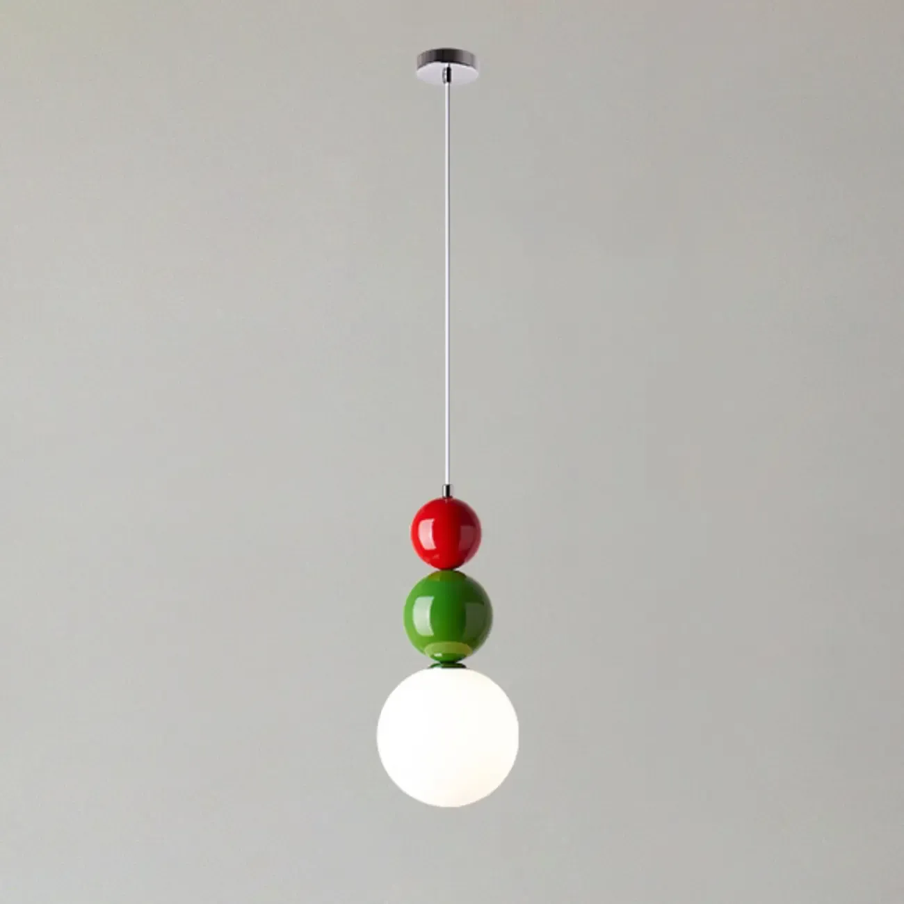 Nordic White Glass Globe LED Pendant Light with Colorful Bead Detail Image - 8