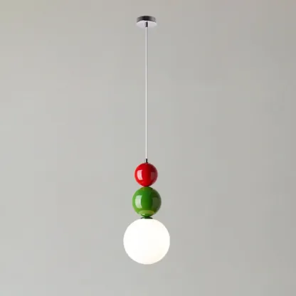 Nordic White Glass Globe LED Pendant Light with Colorful Bead Detail Image - 8