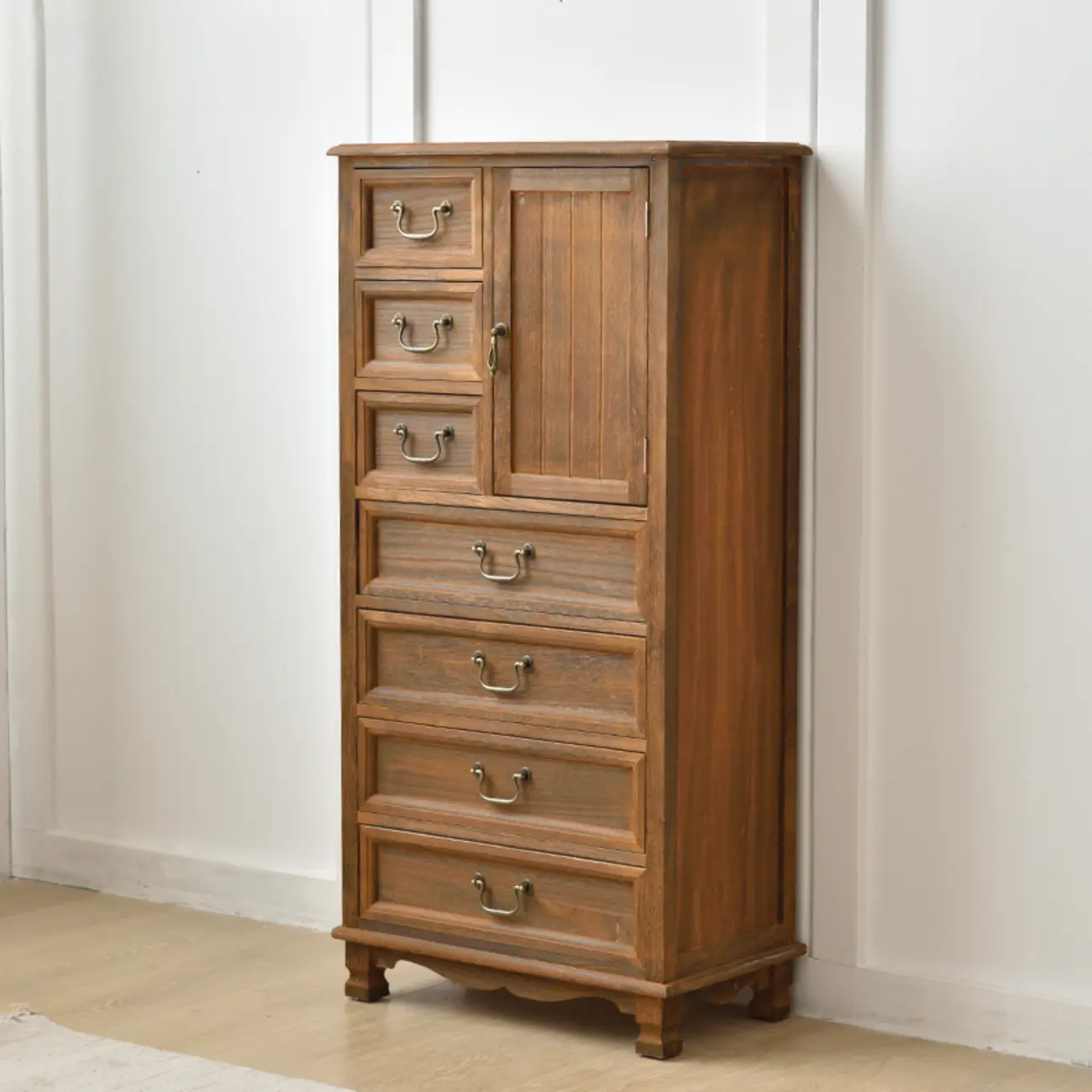 Rustic Wooden Yellow Storage Cabinet with Drawer Rings Image - 9 | homeyfad