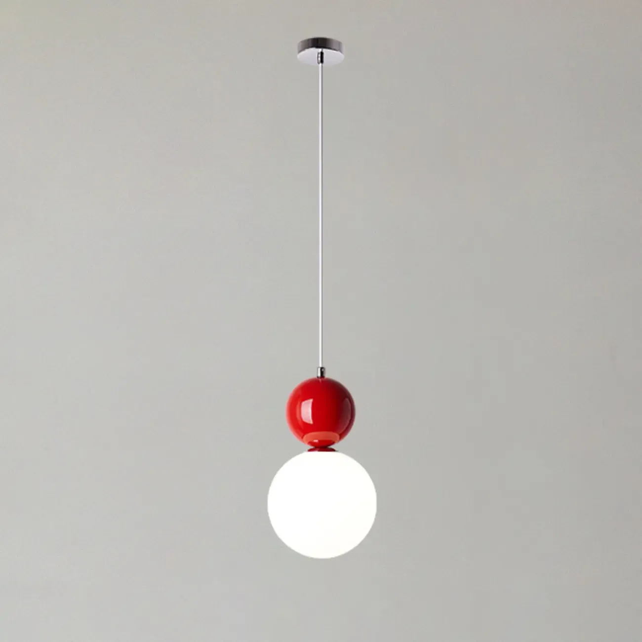 Nordic White Glass Globe LED Pendant Light with Colorful Bead Detail Image - 9