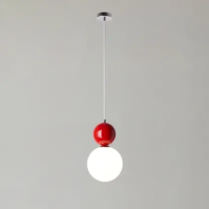 Nordic White Glass Globe LED Pendant Light with Colorful Bead Detail Image - 9
