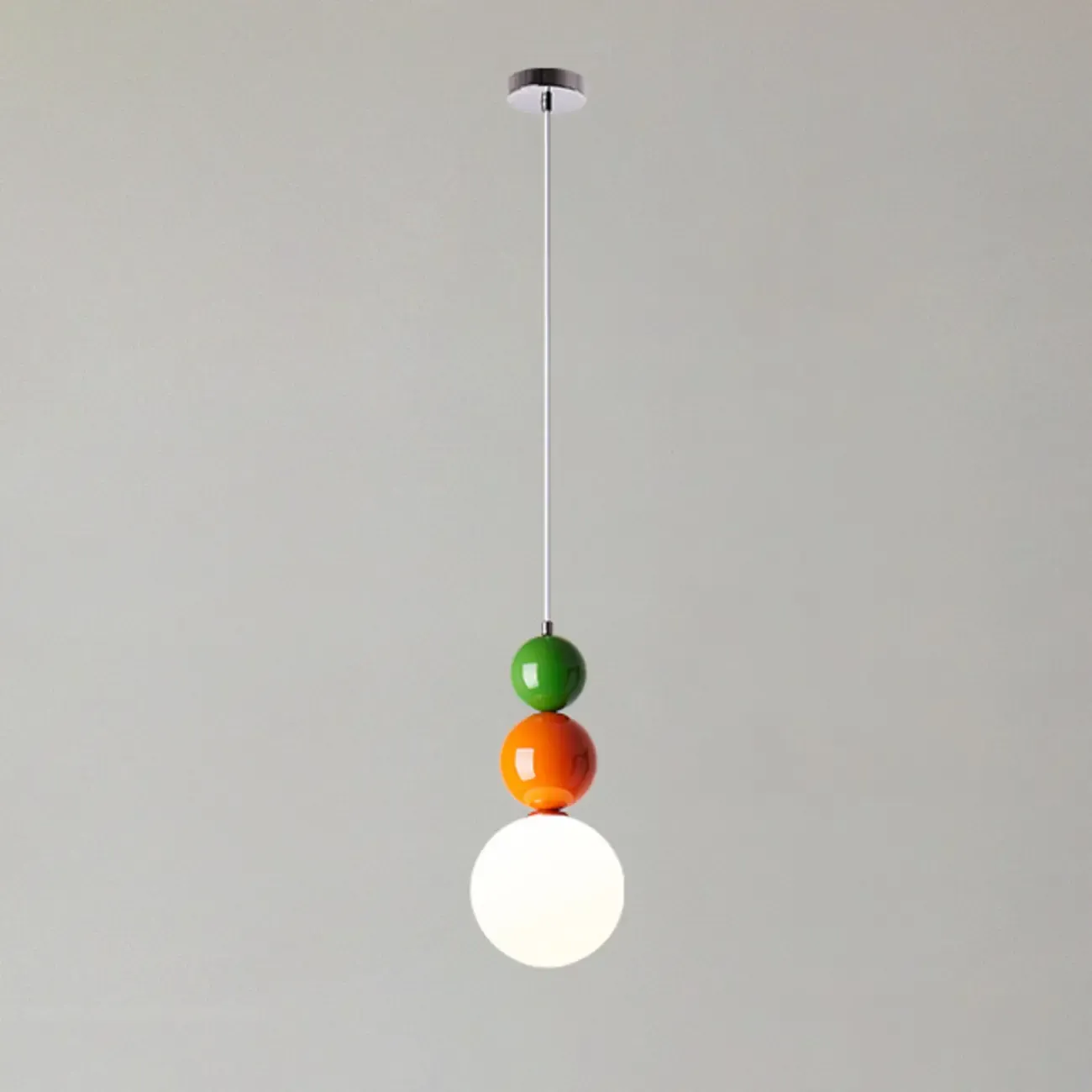 Nordic White Glass Globe LED Pendant Light with Colorful Bead Detail Image - 10