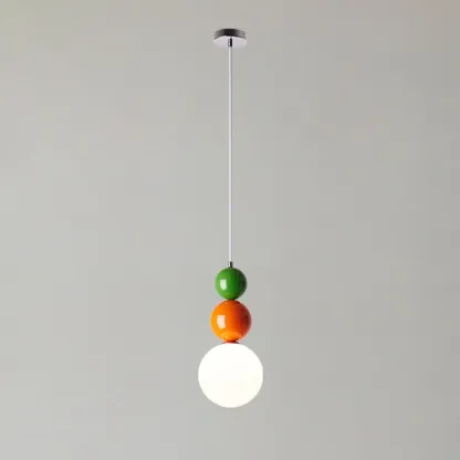 Nordic White Glass Globe LED Pendant Light with Colorful Bead Detail Image - 10