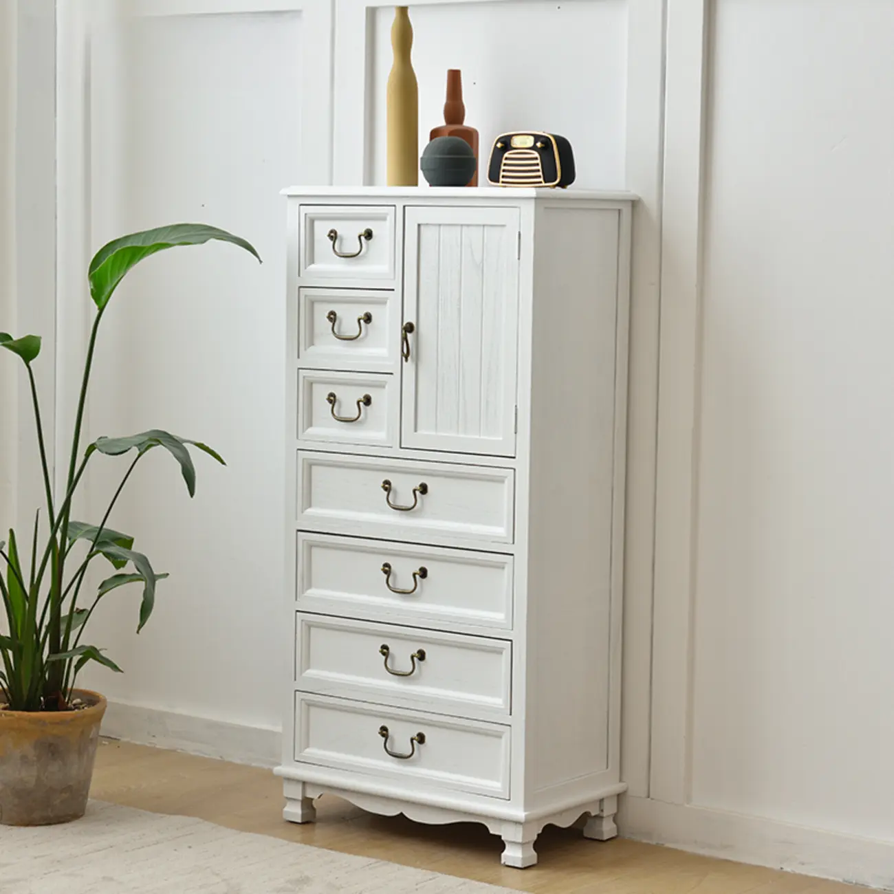 Rustic Wooden Yellow Storage Cabinet with Drawer Rings Image - 10 | homeyfad