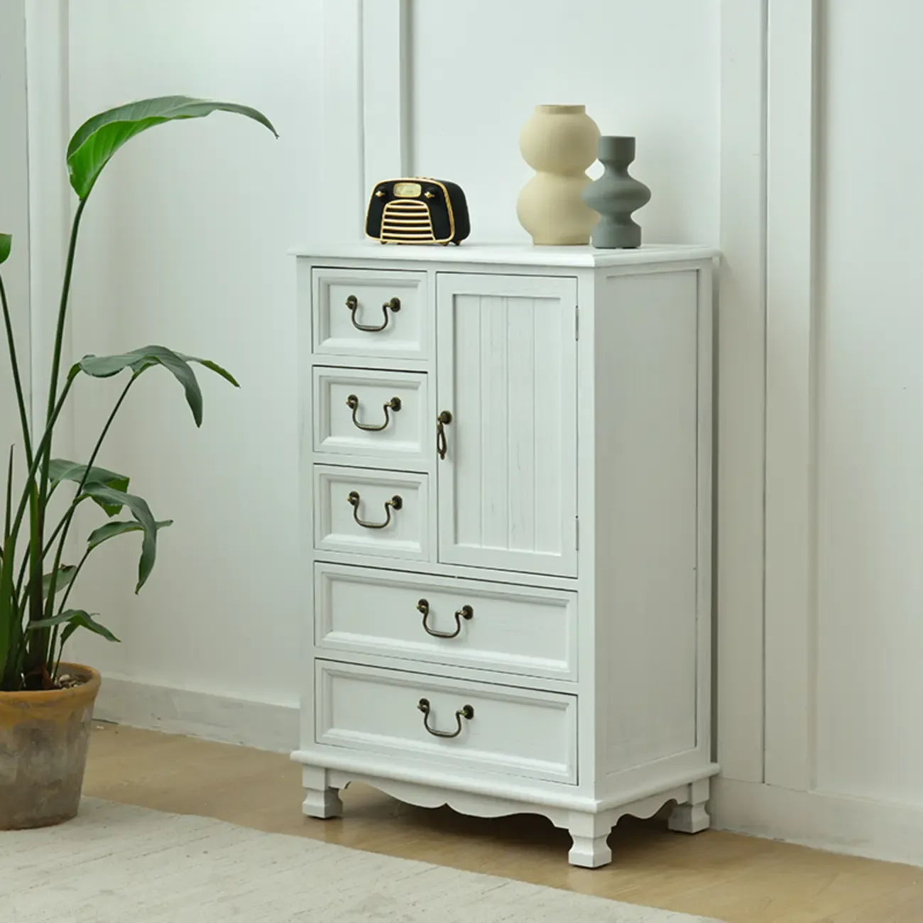 Rustic Wooden Yellow Storage Cabinet with Drawer Rings Image - 11