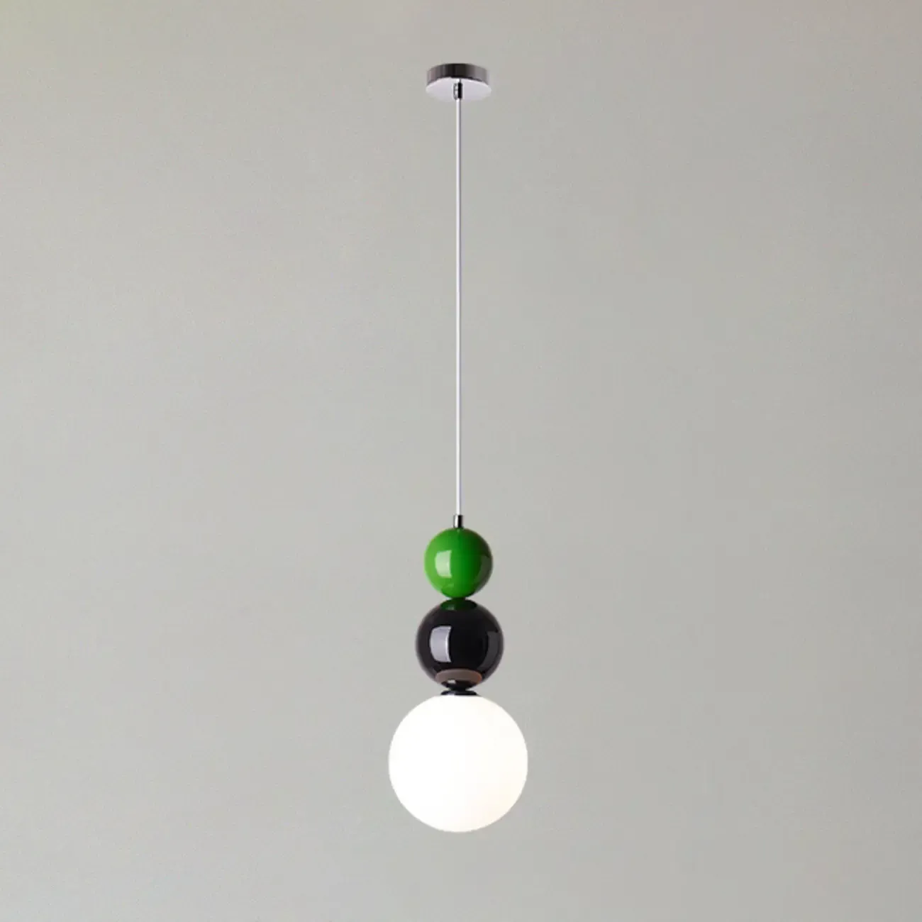Nordic White Glass Globe LED Pendant Light with Colorful Bead Detail Image - 12