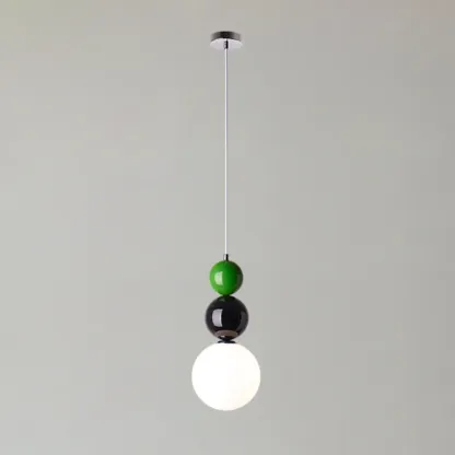 Nordic White Glass Globe LED Pendant Light with Colorful Bead Detail Image - 12