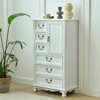 Rustic Wooden Yellow Storage Cabinet with Drawer Rings Image - 12