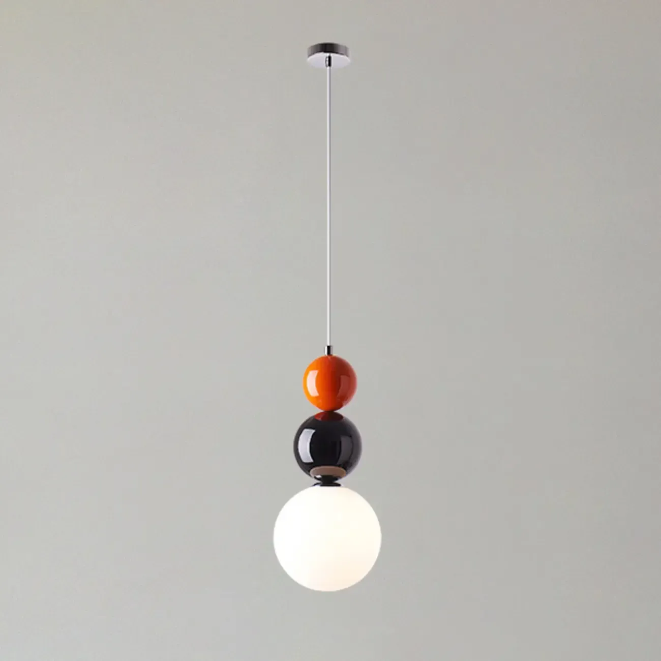 Nordic White Glass Globe LED Pendant Light with Colorful Bead Detail Image - 13