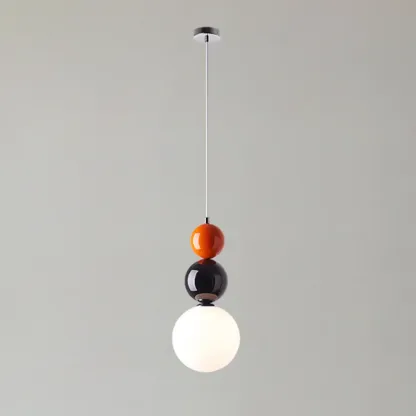 Nordic White Glass Globe LED Pendant Light with Colorful Bead Detail Image - 13
