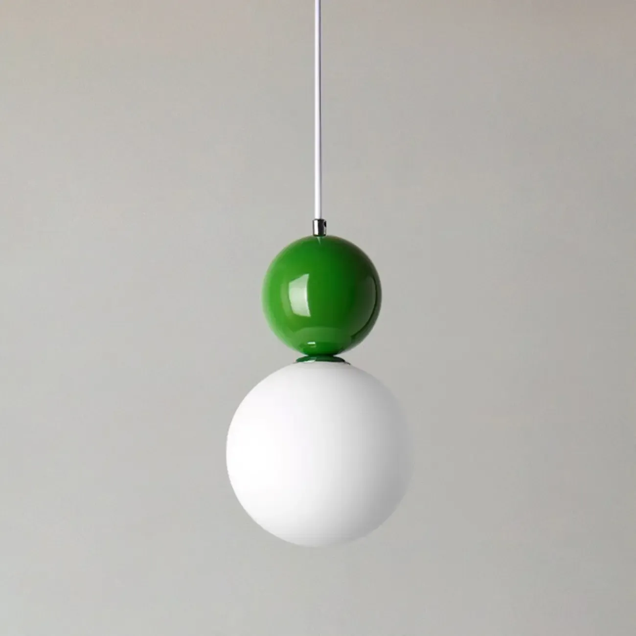 Nordic White Glass Globe LED Pendant Light with Colorful Bead Detail Image - 14