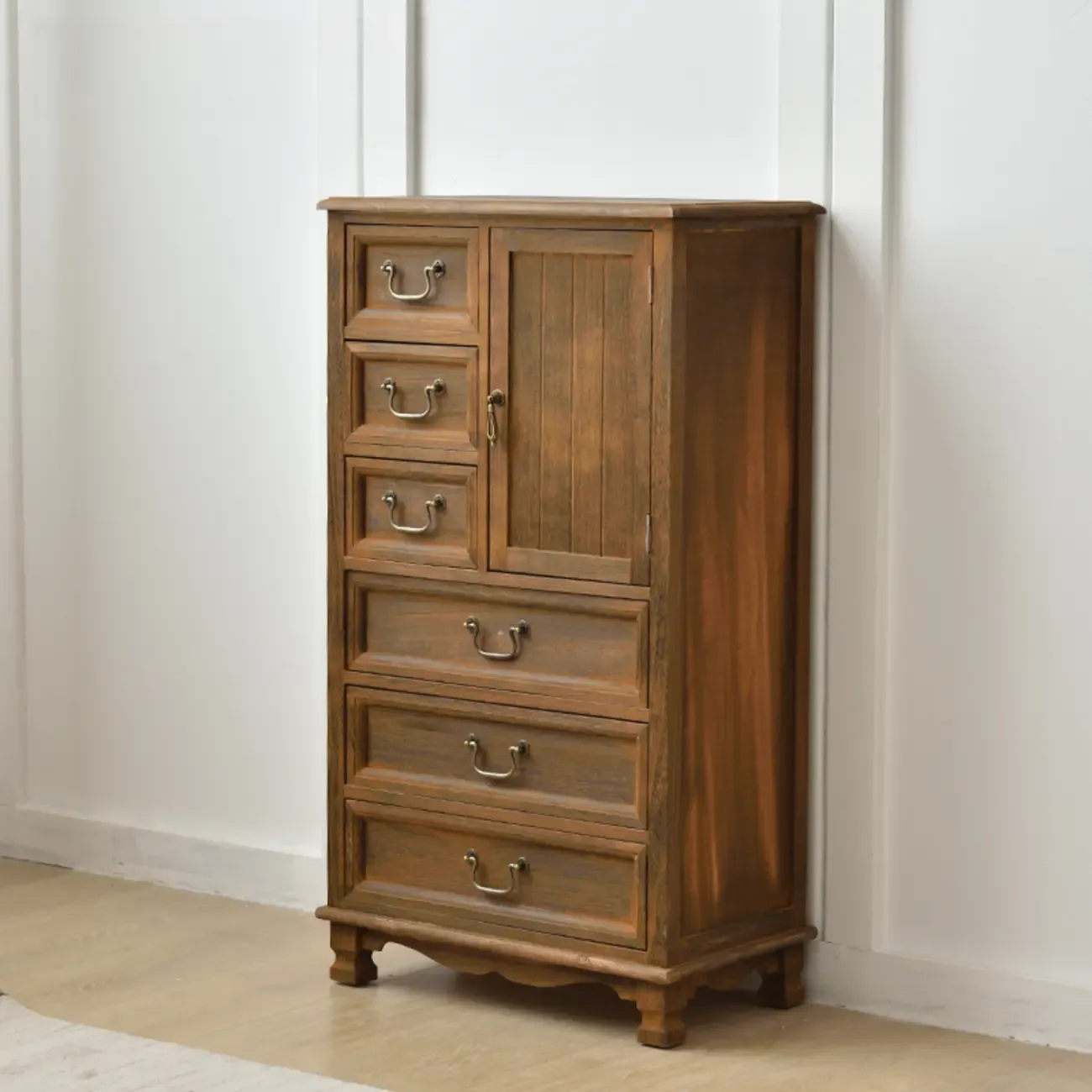 Rustic Wooden Yellow Storage Cabinet with Drawer Rings Image - 13