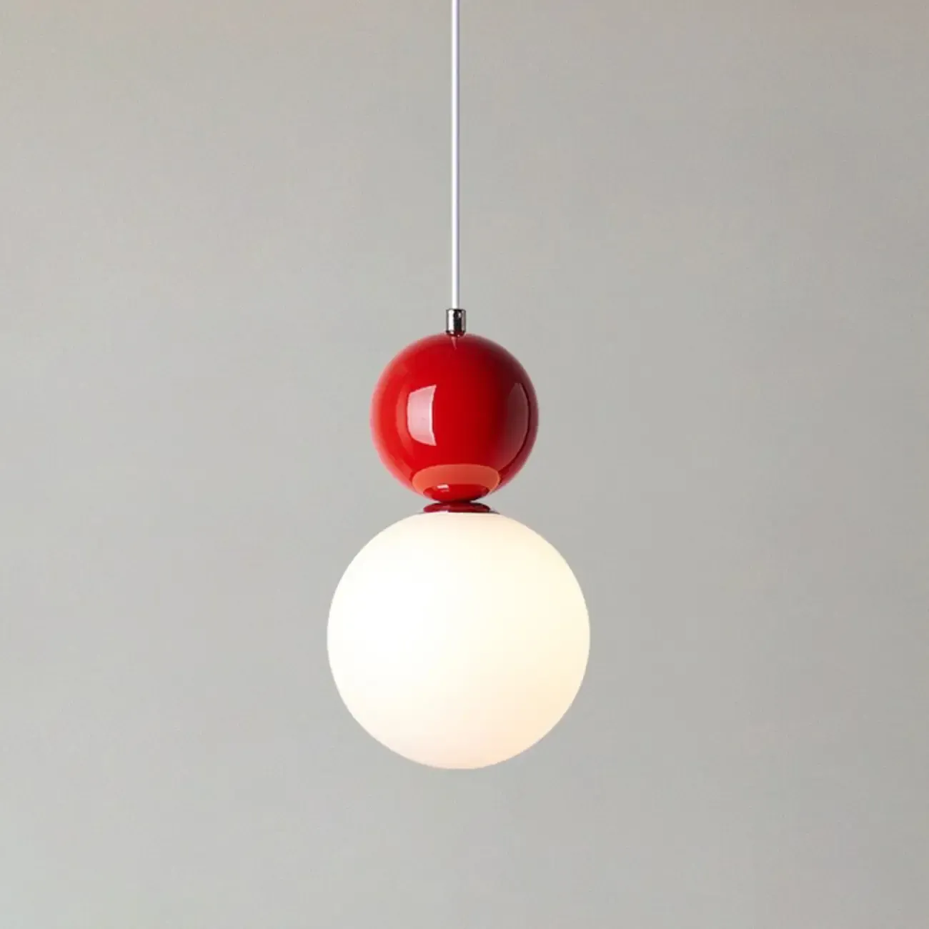 Nordic White Glass Globe LED Pendant Light with Colorful Bead Detail Image - 15