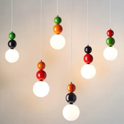 Nordic White Glass Globe LED Pendant Light with Colorful Bead Detail Image - 16