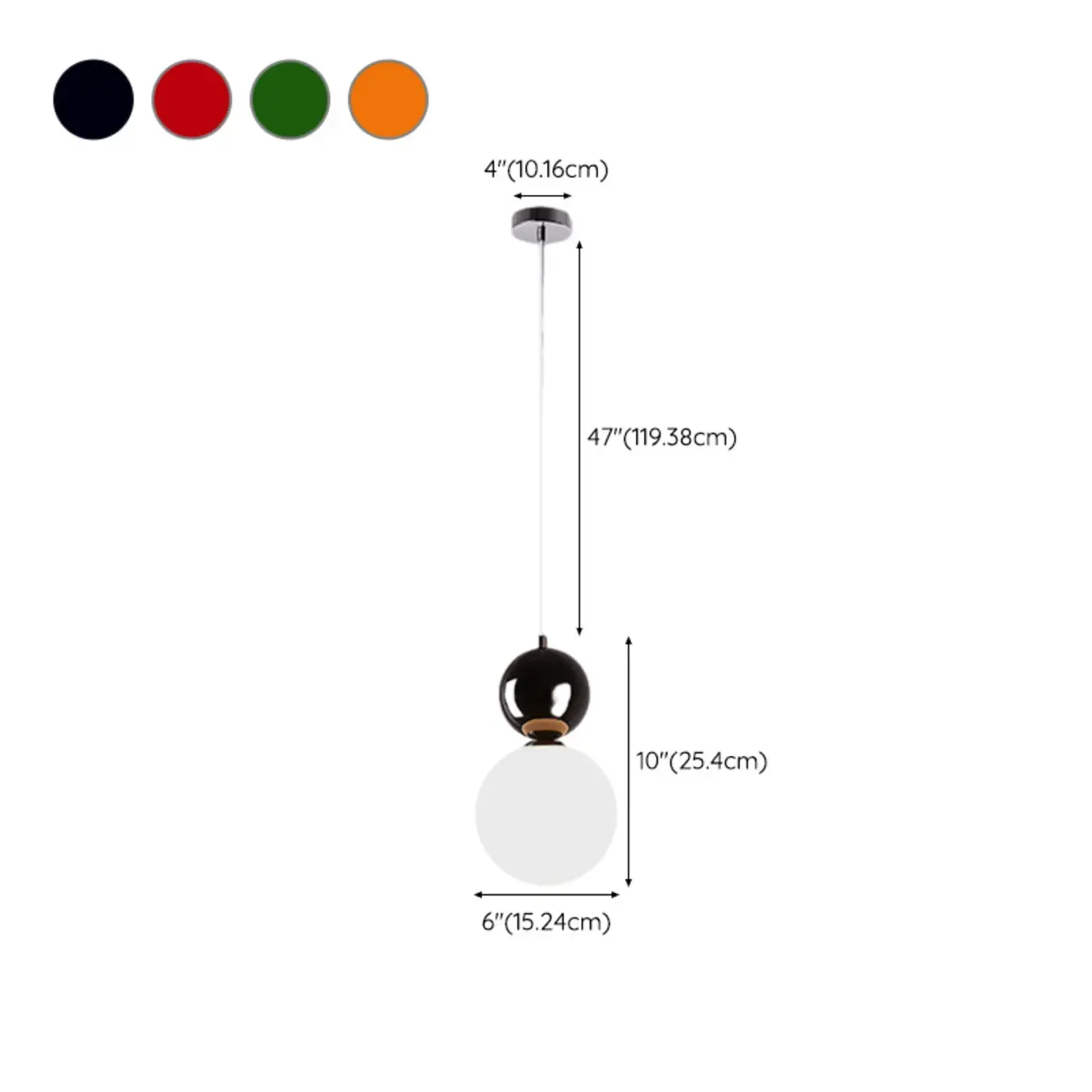 Nordic White Glass Globe LED Pendant Light with Colorful Bead Detail #size