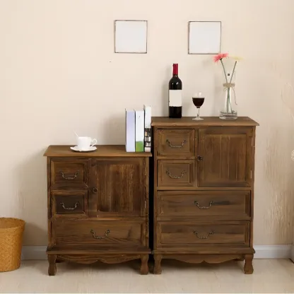 Rustic Wooden Yellow Storage Cabinet with Drawer Rings Image - 19