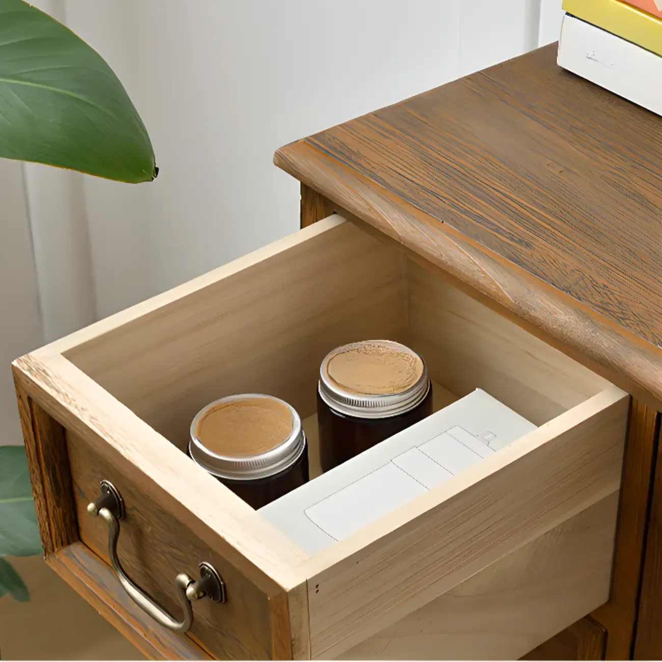 Rustic Wooden Yellow Storage Cabinet with Drawer Rings Image - 20