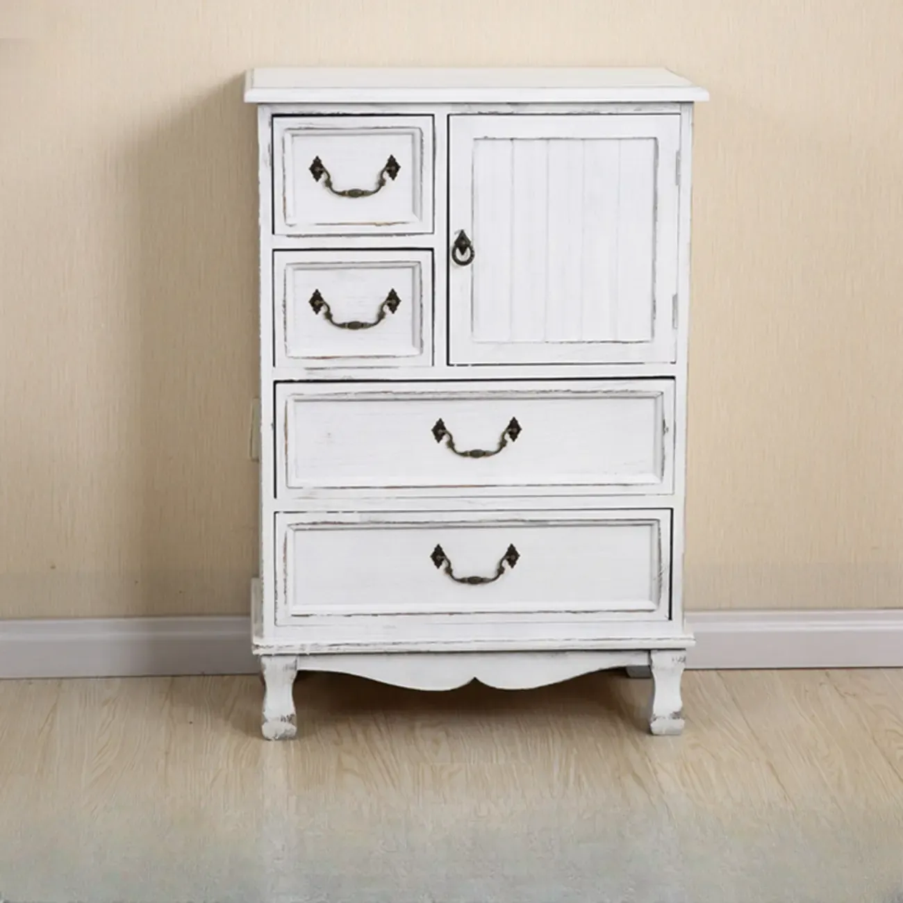 Rustic Wooden Yellow Storage Cabinet with Drawer Rings Image - 21