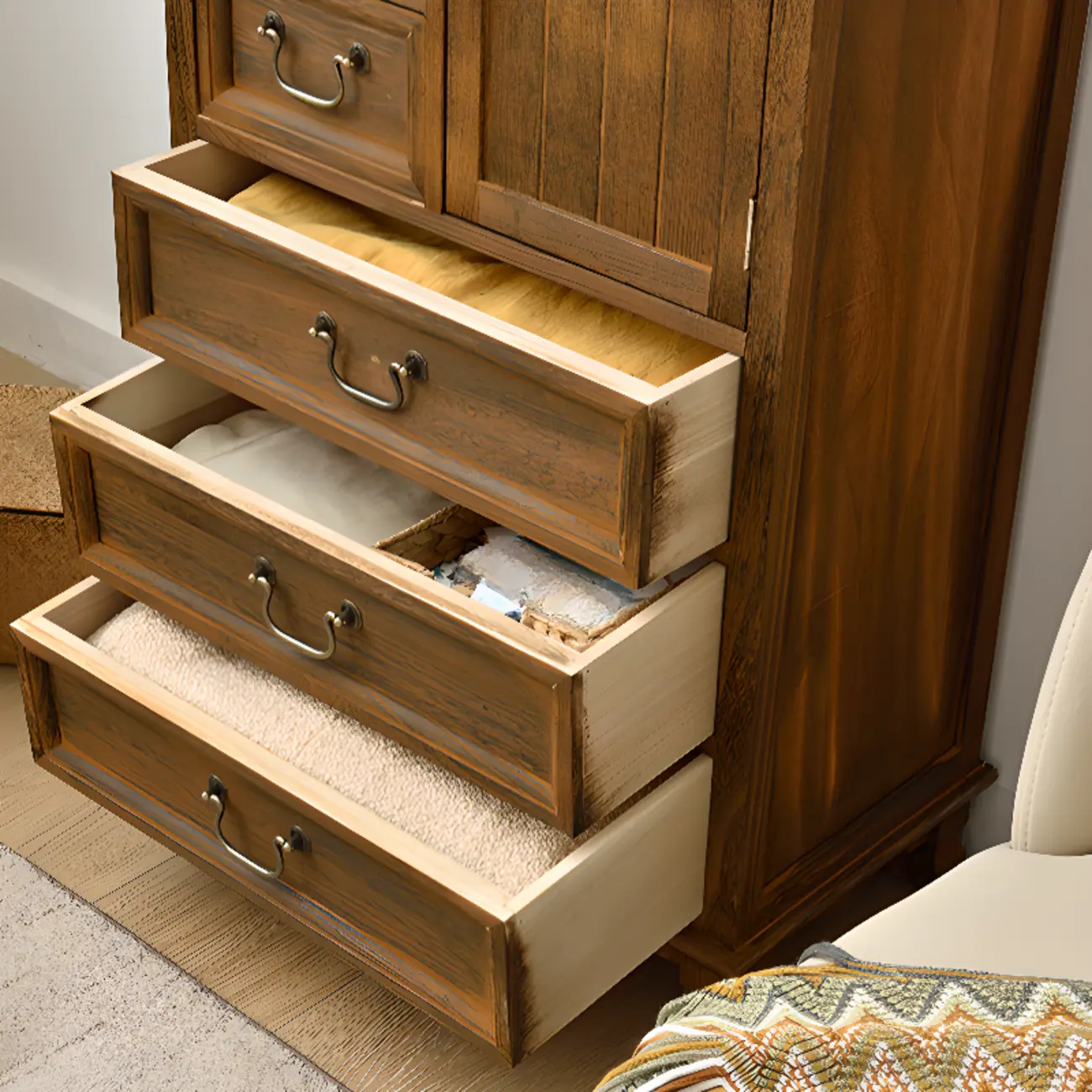 Rustic Wooden Yellow Storage Cabinet with Drawer Rings Image - 22 | homeyfad