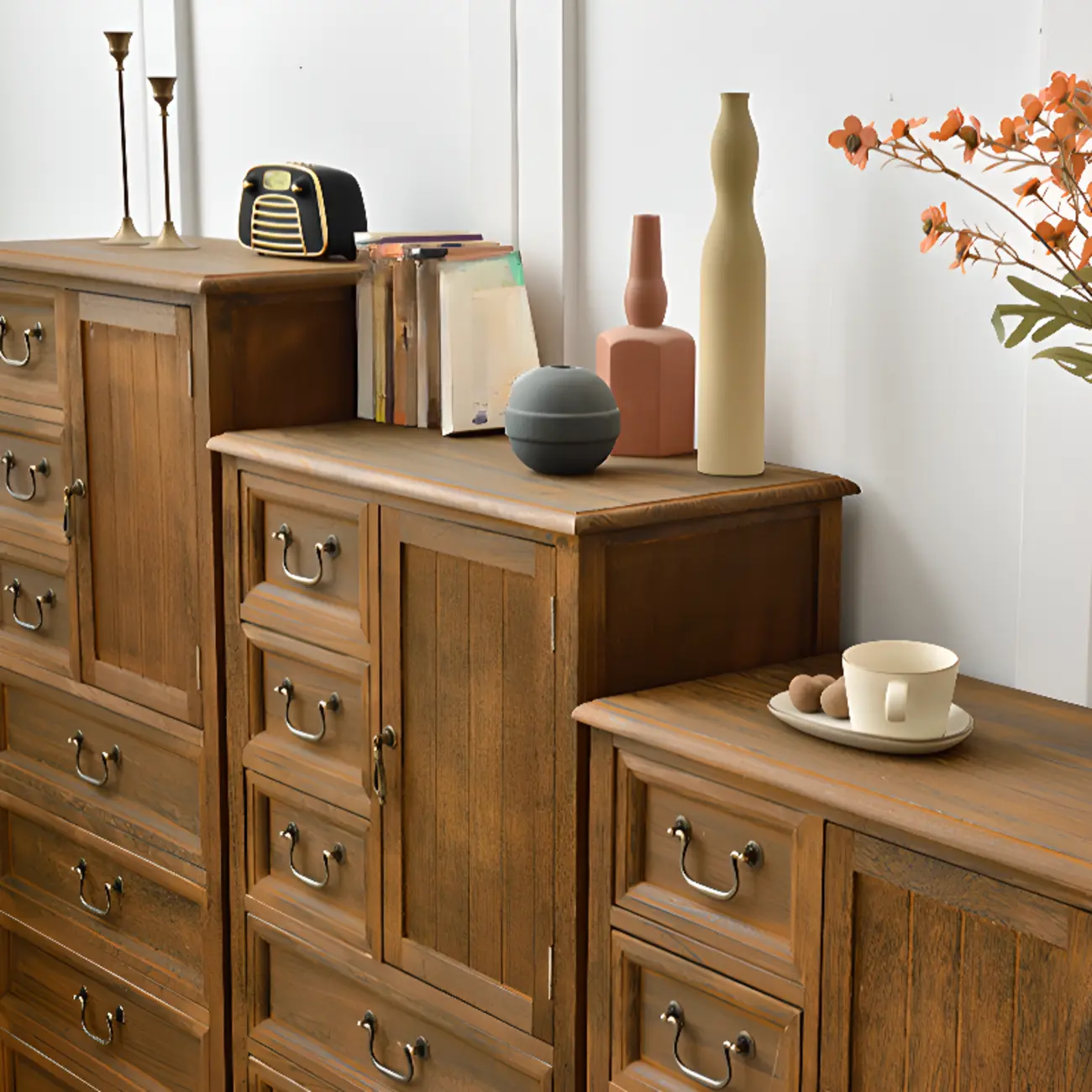Rustic Wooden Yellow Storage Cabinet with Drawer Rings Image - 24 | homeyfad