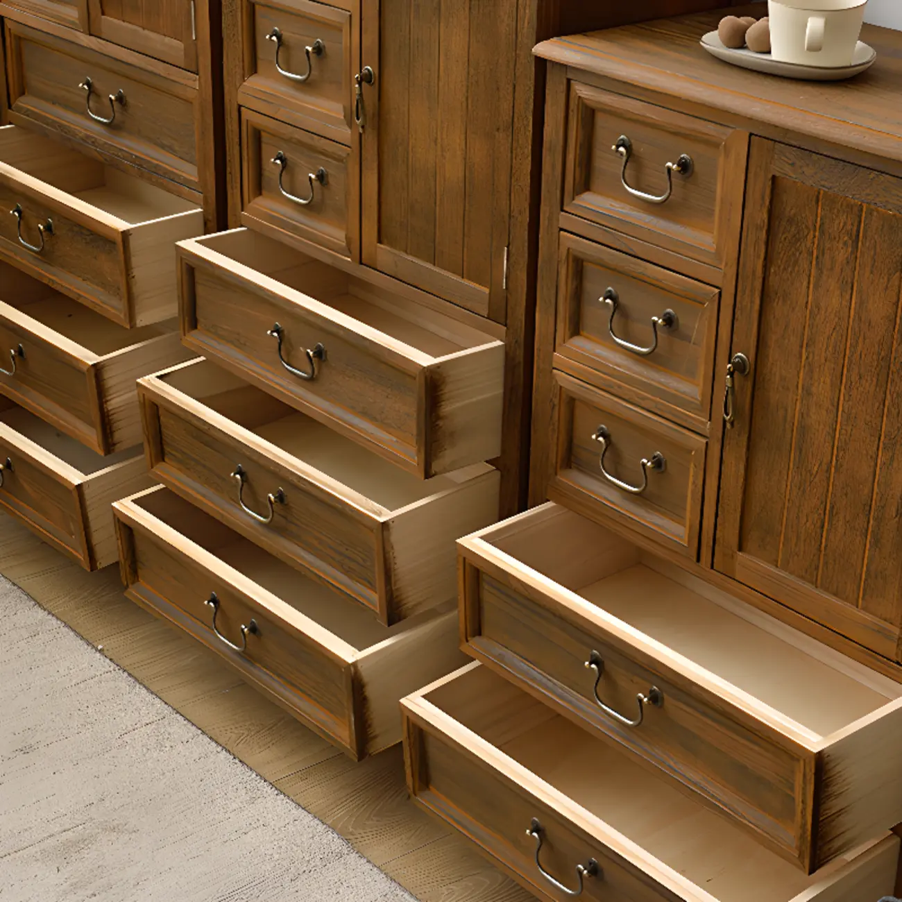 Rustic Wooden Yellow Storage Cabinet with Drawer Rings Image - 25 | homeyfad