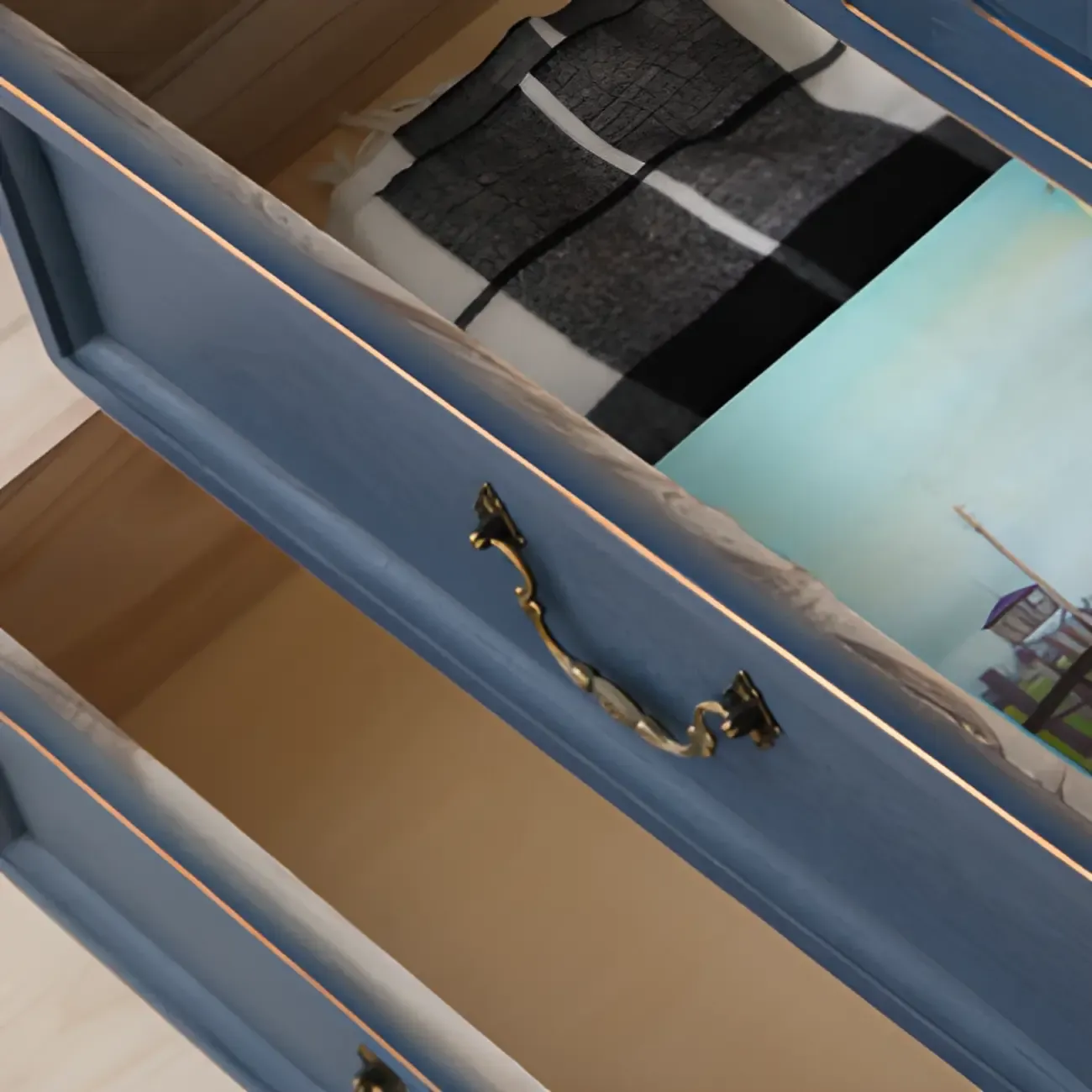 Rustic Wooden Yellow Storage Cabinet with Drawer Rings Image - 27