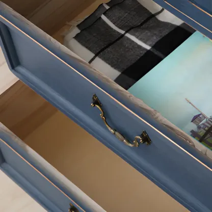 Rustic Wooden Yellow Storage Cabinet with Drawer Rings Image - 27