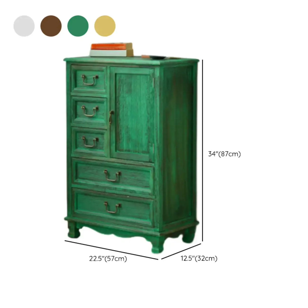 Rustic Wooden Yellow Storage Cabinet with Drawer Rings Image - 30