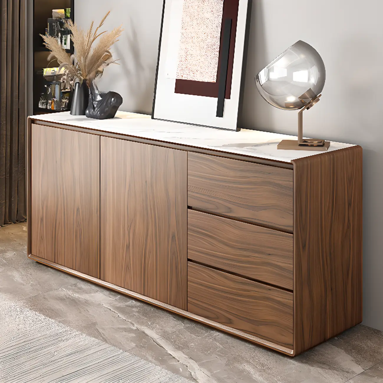 Wooden Accent Cabinet for with 3 Drawers & 2 Enclosed Doors Image - 2 | homeyfad