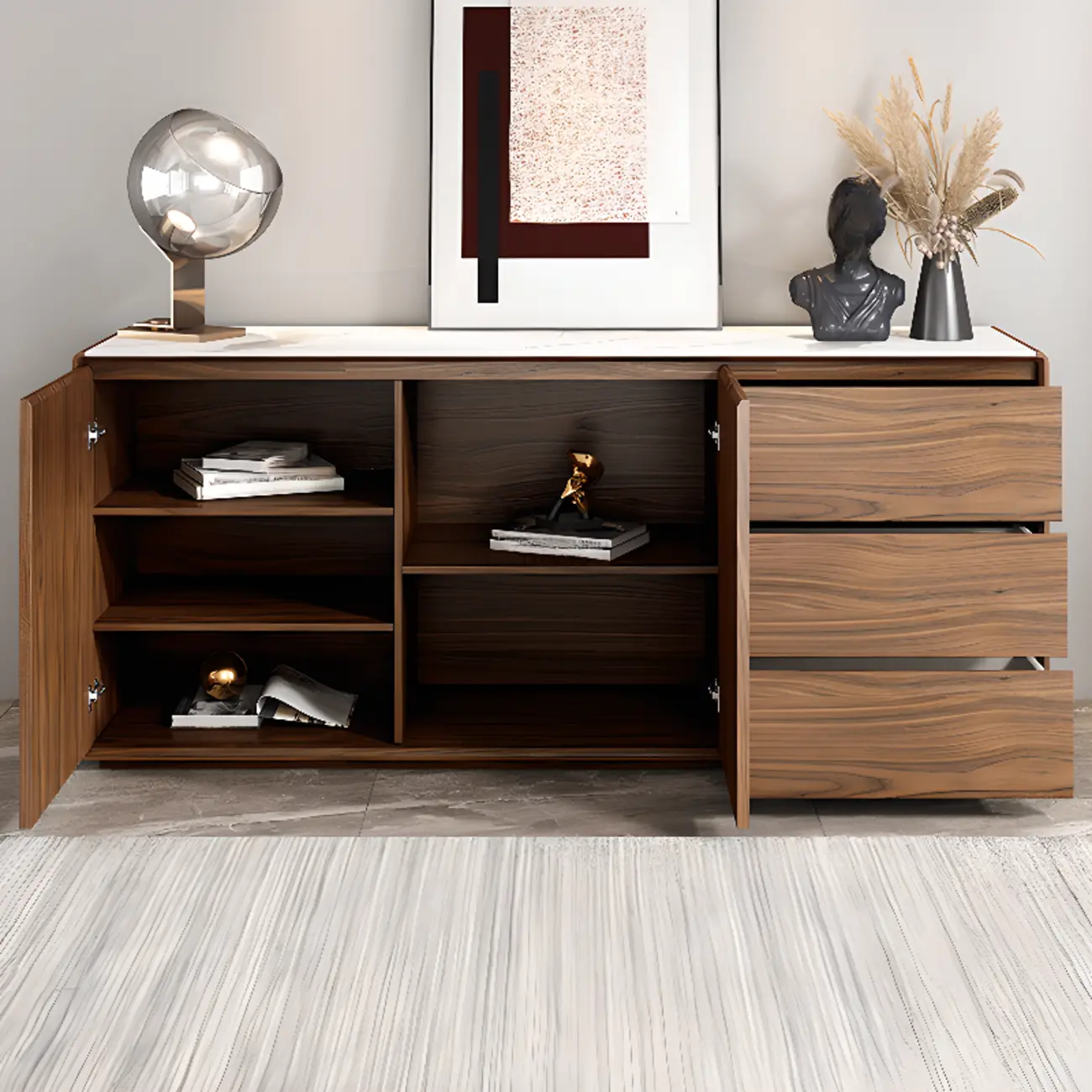 Wooden Accent Cabinet for with 3 Drawers & 2 Enclosed Doors Image - 6 | homeyfad