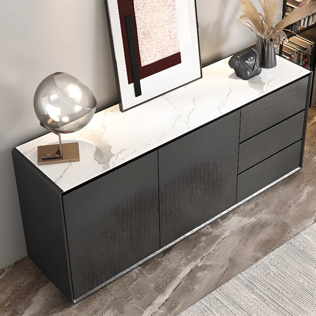 Wooden Accent Cabinet for with 3 Drawers & 2 Enclosed Doors Image - 8