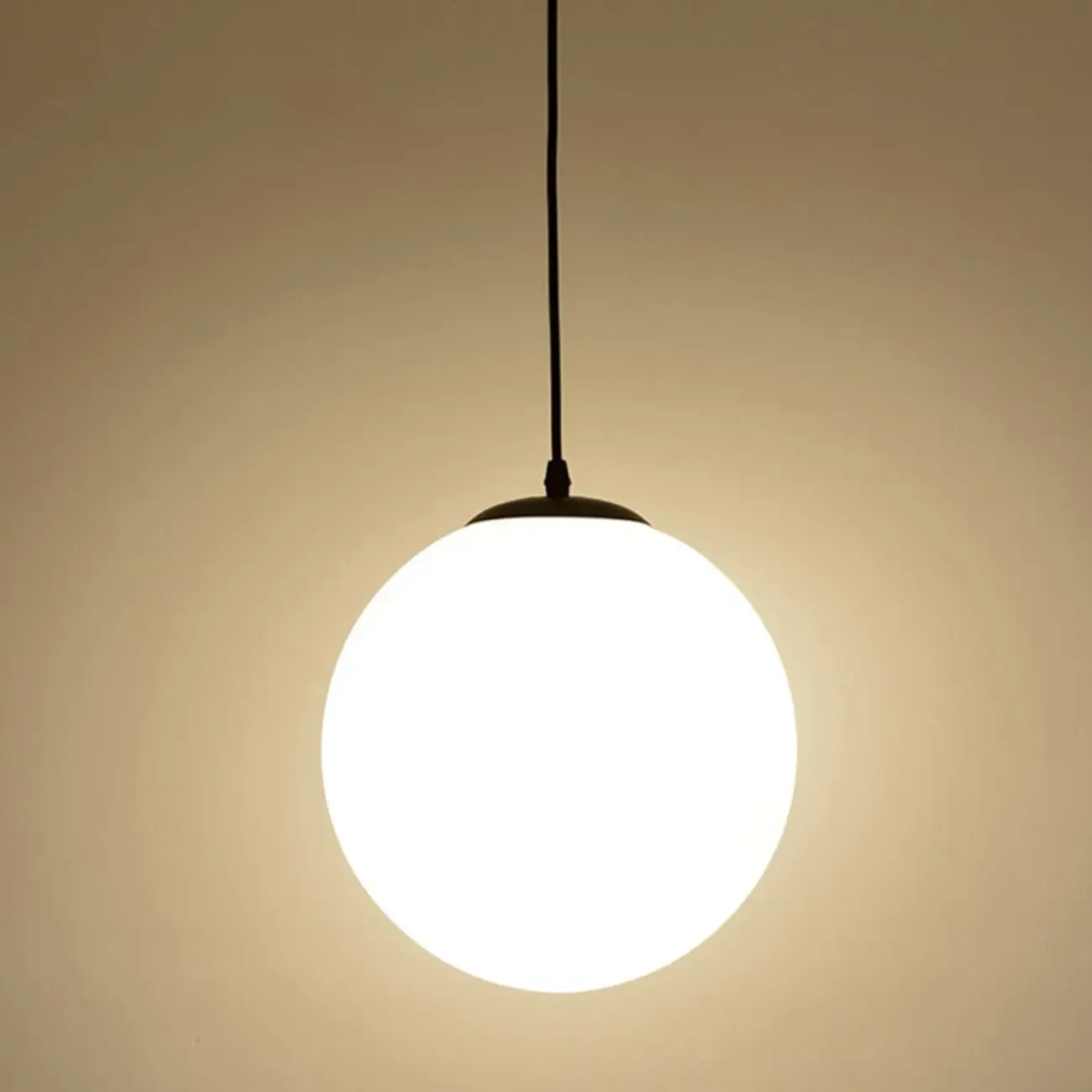 Modern White Glass Globe Pendant Light with Black Rope for Living Room Image - 8