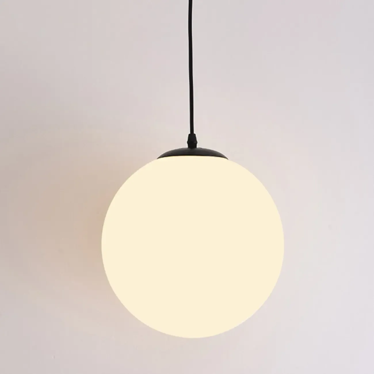 Modern White Glass Globe Pendant Light with Black Rope for Living Room Image - 9
