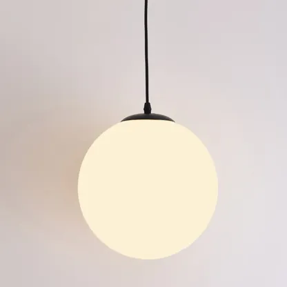 Modern White Glass Globe Pendant Light with Black Rope for Living Room Image - 9