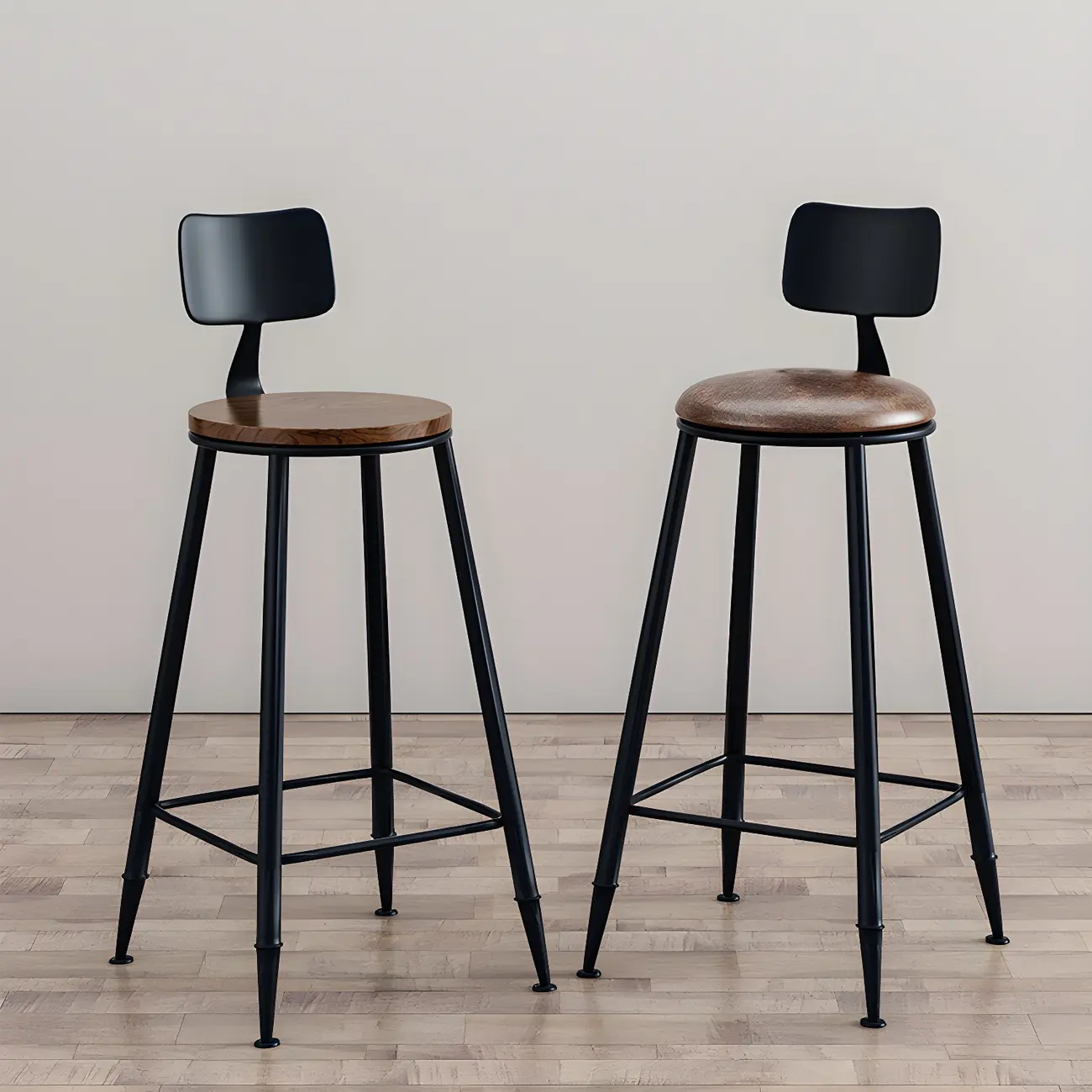 Industrial Metal Bar Stools with Backrest for Dining Room Image - 1 | homeyfad