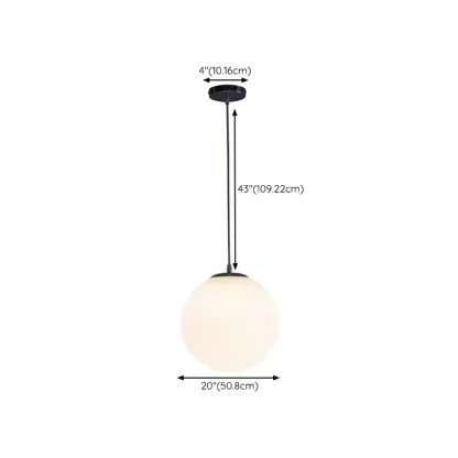 Modern White Glass Globe Pendant Light with Black Rope for Living Room Image - 20