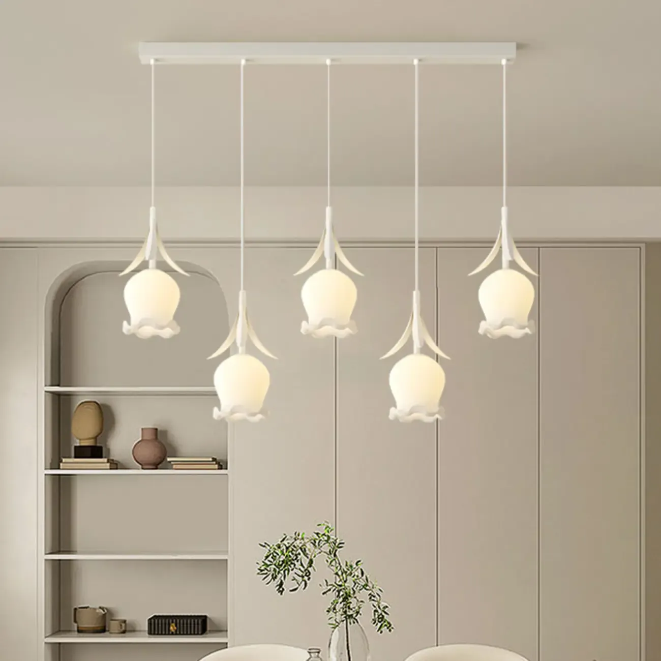 Elegant White Glass Floral LED Pendant Light for Living Room Image - 1