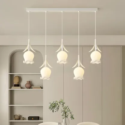 Elegant White Glass Floral LED Pendant Light for Living Room Image - 1